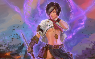 Woman sword purple fire fantasy - chris rallis free wallpaper