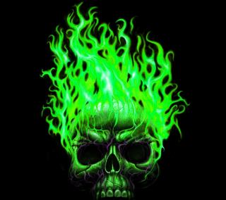Skull green flames head eyes - its head free wallpaper for tablet