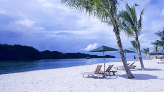 Beach palm chairs boat cloudy - andrew law free wallpaper