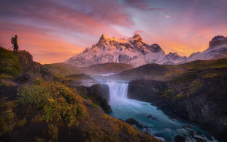 Cliff overlook waterfall mountain sunset - a cliff free wallpaper