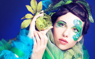 Woman green makeup flower blue - a green flower free wallpaper