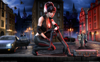 Woman red black outfit kneeling - outfit free wallpaper