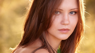 Woman longhair greenshirt portrait grass - american barbizon school free wallpaper for desktop