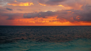 Sunset ocean clouds boat beach - scene free wallpaper for desktop