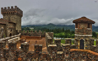 Castle tower gate mountains sky - romanesque free wallpaper for desktop