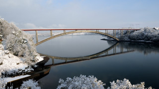 Bridge river snow landscape boat - landscape free wallpaper