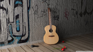 Guitar floor graffiti wall flower - the floor in front free wallpaper