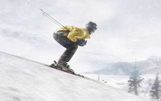Mountain city skier yellow jacket - a yellow jacket free wallpaper
