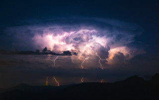 Lightning storm mountains night city - dramatic lightning free wallpaper