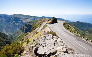 Mountain road ocean view bridge - free landscape wallpaper