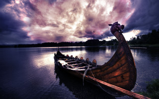 Mystical boat water cloudy sky - the water under a cloudy sky free wallpaper