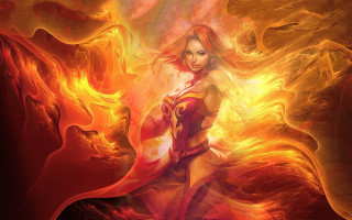 Fire woman autumn flame magic - art of brom free wallpaper