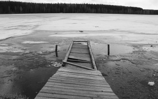 Wooden dock frozen lake forest - a wooden dock free wallpaper