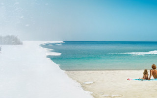 Beach sand ocean sunny snow - hyperrealistic free wallpaper