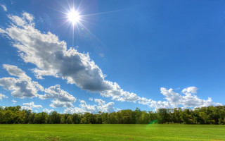 Sunshine field clouds trees mountains - sun free wallpaper for desktop