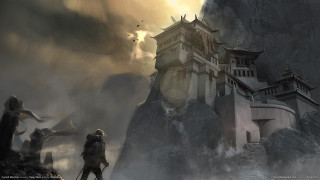 Castle mountain man bird cloud - side and a bird free wallpaper