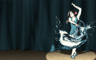 Woman blue dress dancing water 2 - a red flower free wallpaper for desktop