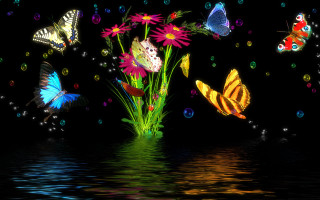 Butterflies water bubbles flowers underwater - over a body of water free wallpaper