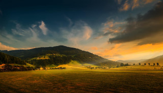 Sunset valley mountain clouds cityscape - florence engelbach free wallpaper for desktop