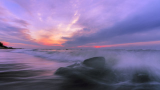 Wave sunset ocean rocks mountain - the water below free wallpaper