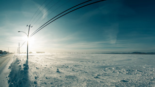 Snowy road telephone pole streetlight - charles martin free wallpaper