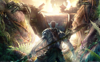 Fantasy forest man sword monster - a sword in a forest free wallpaper