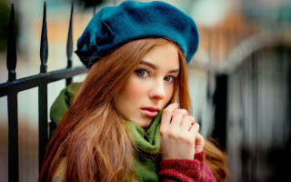 Woman red hair blue hat - long red hair free wallpaper