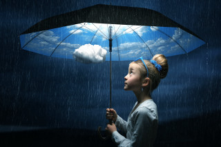 Girl umbrella rain cloud sky - an umbrella in the rain free wallpaper