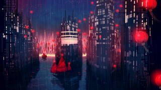 City red umbrella boat night - a red umbrella free wallpaper for desktop