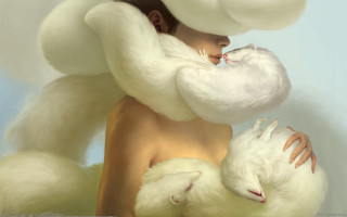 Woman cat clouds blue sky - amy sol free wallpaper