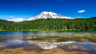Mountain lake trees sky clouds 4 - a mountain free wallpaper for desktop
