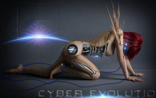 Futuristic woman cyberpunk headphones light - shining behind her free wallpaper