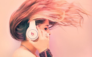 Woman hair blowing headphones pink - headphone free wallpaper