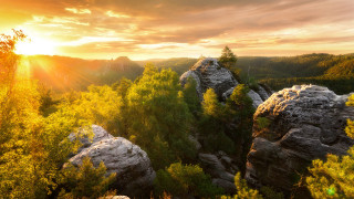 Mountain forest sunset fire ruins - german romanticism free wallpaper for desktop