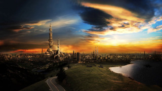 City river sunset mountain lights - sunset time free wallpaper for desktop