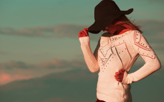 Woman blackhat white sweater red - soft detail free wallpaper