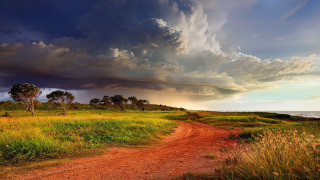 Dirt road field stormy sky - a field under a cloudy sky free wallpaper for desktop