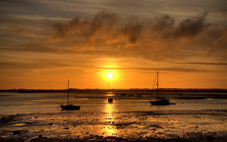 Sunset sailboats clouds matte painting - sailboat free wallpaper