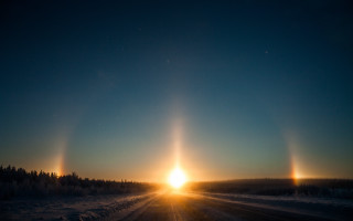 Sunshine snowy road trees lens - free stars wallpaper