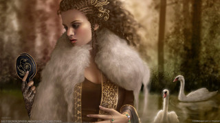 Woman fur coat mirror swan - charlie bowater free wallpaper
