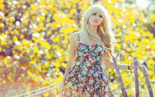 Woman floral dress fence field - a floral dress free wallpaper for desktop