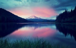 Mountain lake pink sky forest 2 - bob ross free wallpaper for desktop