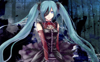 Blue haired gothic portrait flower - her hand free wallpaper
