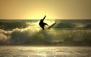 Surfer wave ocean sunset beach - in the ocean free wallpaper