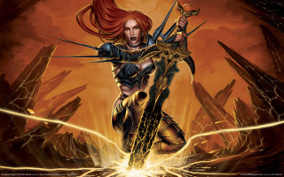 Woman sword flames lightning armor - chris rahn free wallpaper