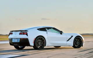 White corvette runway sunset sideprofile - free cars wallpaper