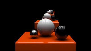 Balls red table raytraced abstract - a black background behind them free wallpaper
