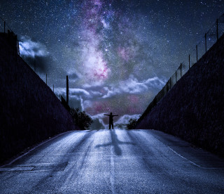 Person road starry sky astronaut - free stars wallpaper