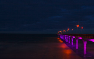 Long bridge night ocean fluorescent - fluorescent free wallpaper