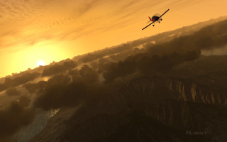 Plane mountain sunset clouds volumetric - over a mountain free wallpaper